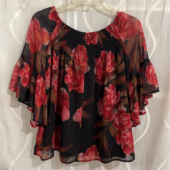 a.n.a Black And Red Floral Blouse, Size Small - Picture 7 of 7